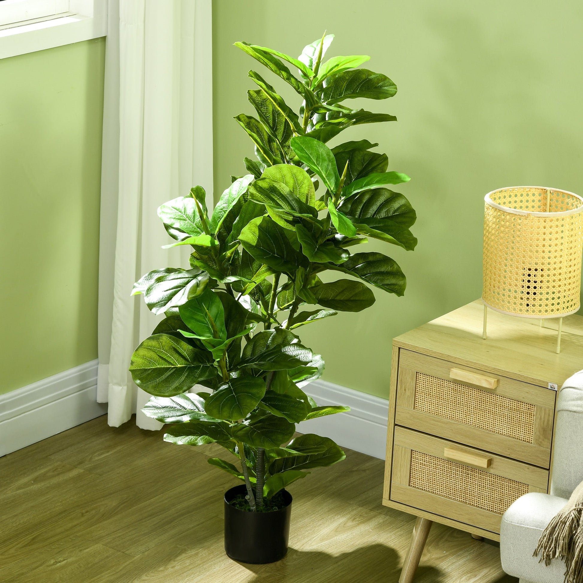 Planta Artificial Ficus 110 cm Planta Artificial com 90 Folhas Musgo e Vaso Planta Artificial Decorativa para Interior e Exterior Casa Sala de Estar Verde - A minha loja
