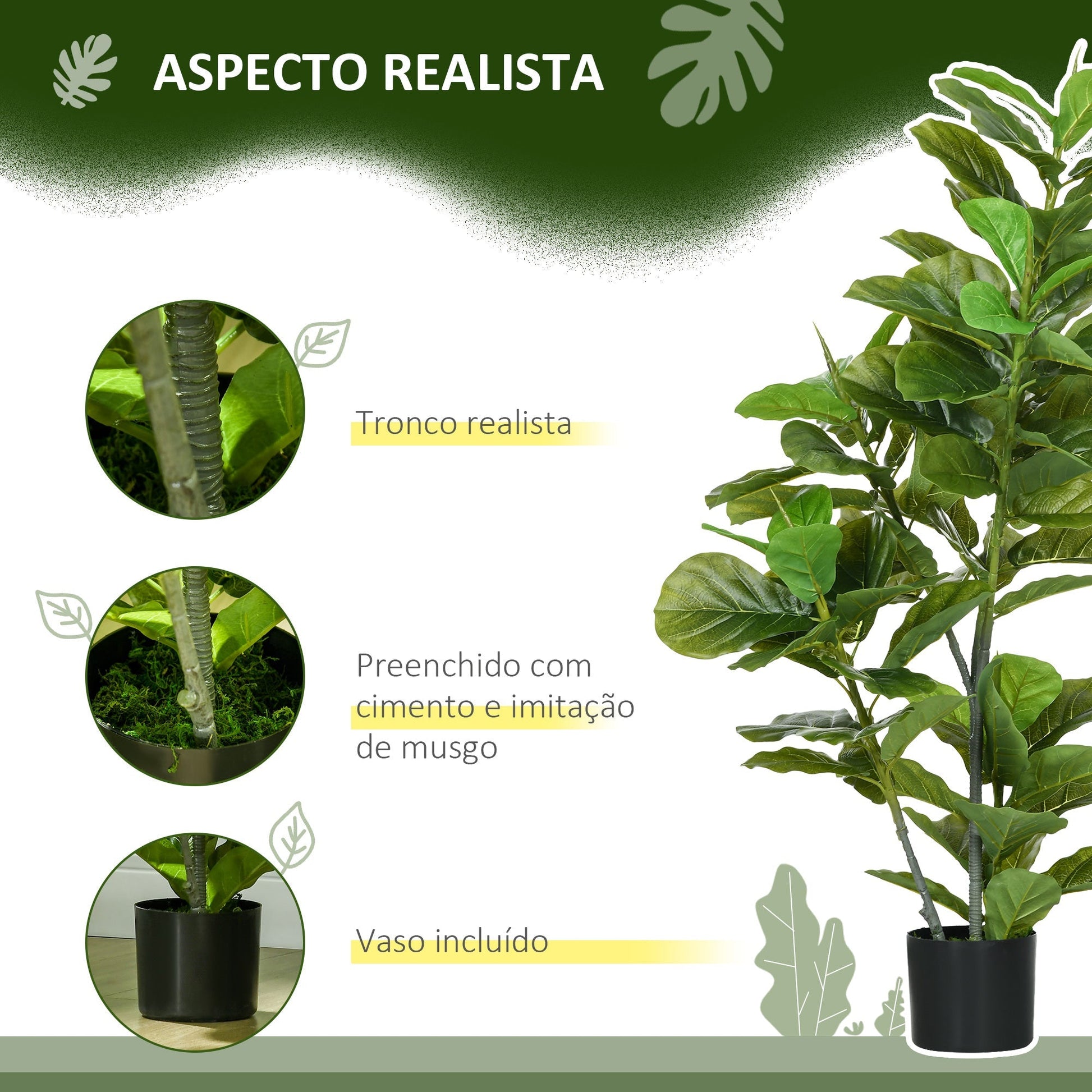 Planta Artificial Ficus 110 cm Planta Artificial com 90 Folhas Musgo e Vaso Planta Artificial Decorativa para Interior e Exterior Casa Sala de Estar Verde - A minha loja