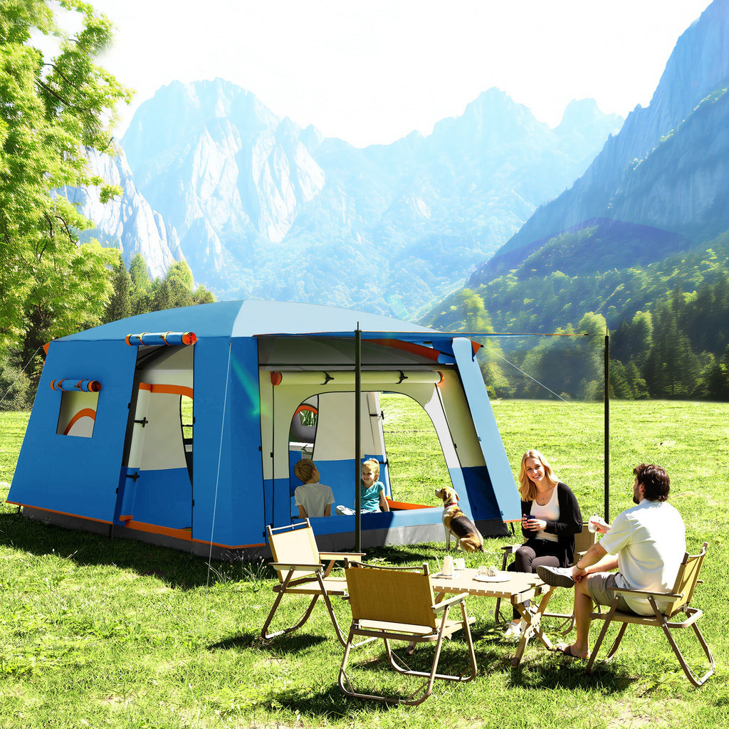 Tenda de Campismo Familiar para 4-6 Pessoas Tenda de Campismo Tipo Túnel com 2 Quartos Alpendre Impermeável 3000 mm Anti-UV para Pesca Caminhadas 430x305x195 cm Azul