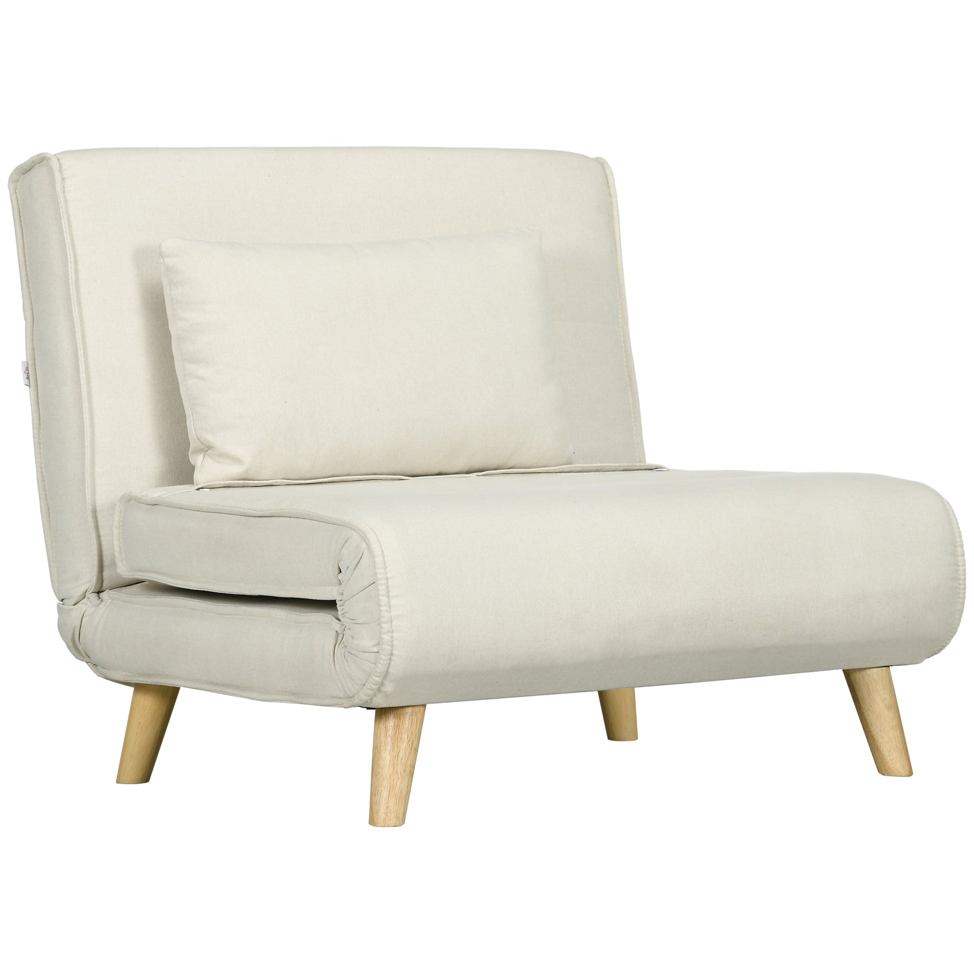 Poltrona 2 em 1 Sofá Cama Individual Dobrável com Encosto Ajustável e Almofada para Sala de Estar Dormitório Escritório Carga 125 kg 90x78x79 cm Bege - A minha loja