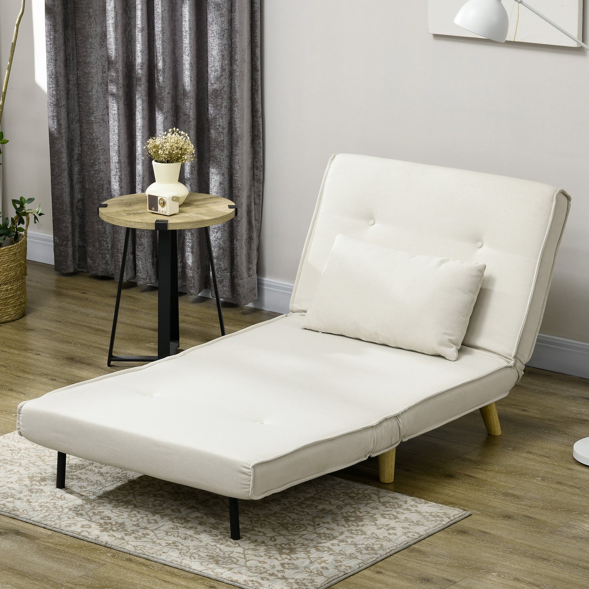 Poltrona 2 em 1 Sofá Cama Individual Dobrável com Encosto Ajustável e Almofada para Sala de Estar Dormitório Escritório Carga 125 kg 90x78x79 cm Bege - A minha loja