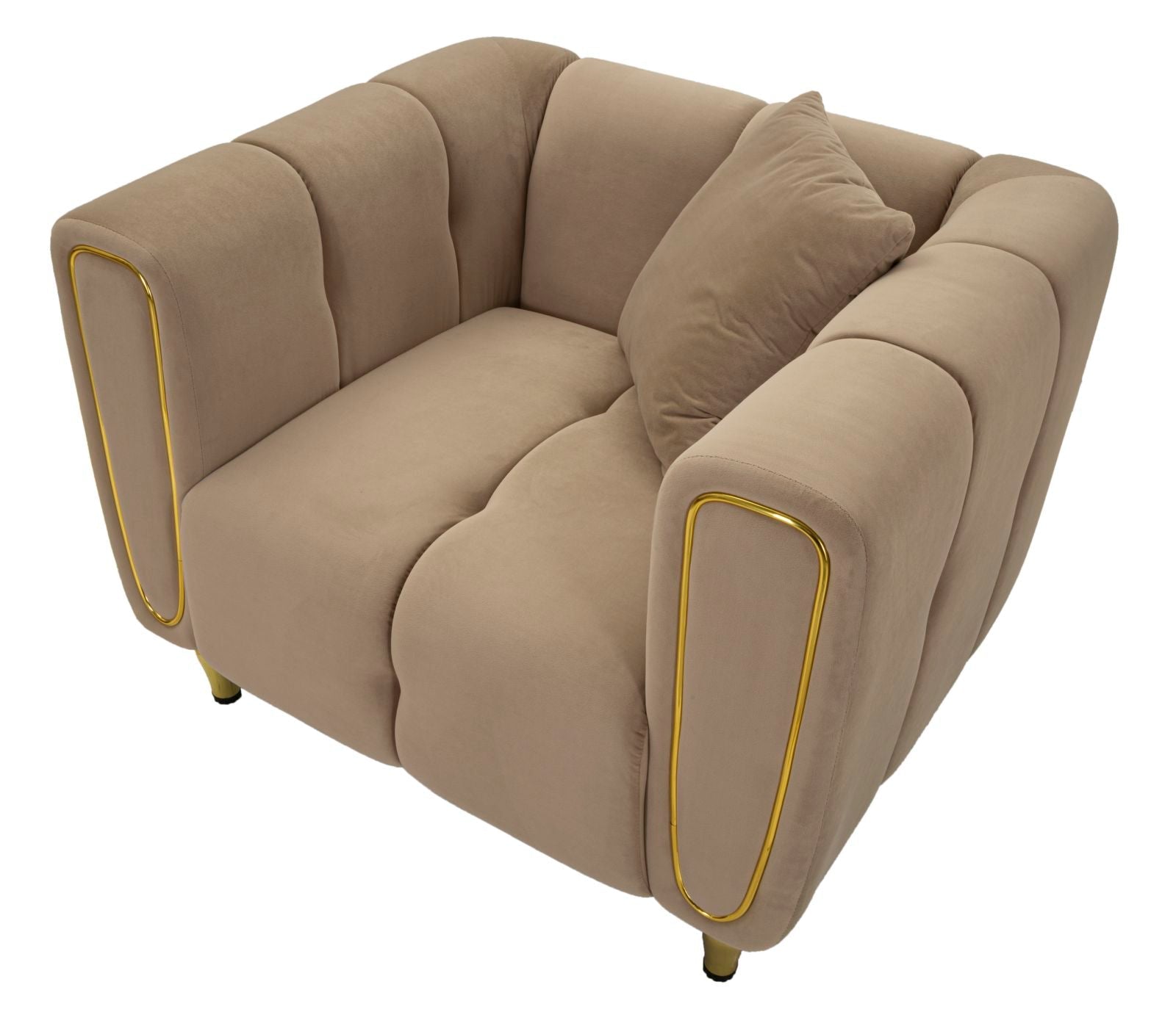 Poltrona Alma Grey com Almofada - Madeira e Veludo Cinza com Pernas Douradas - 97 cm x 81 cm x 71 cm - A minha loja