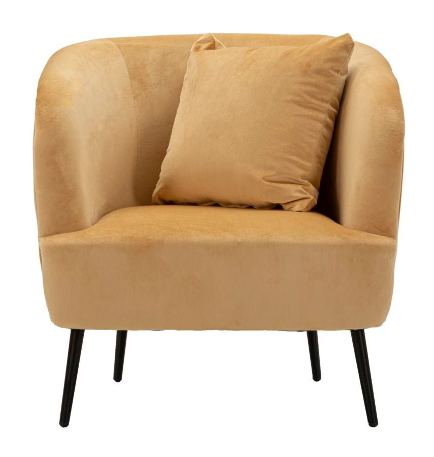 Poltrona Browy com Almofadas - Madeira e Couro Sintético Marrom com Pernas Pretas - 73 cm x 66 cm x 78 cm - A minha loja