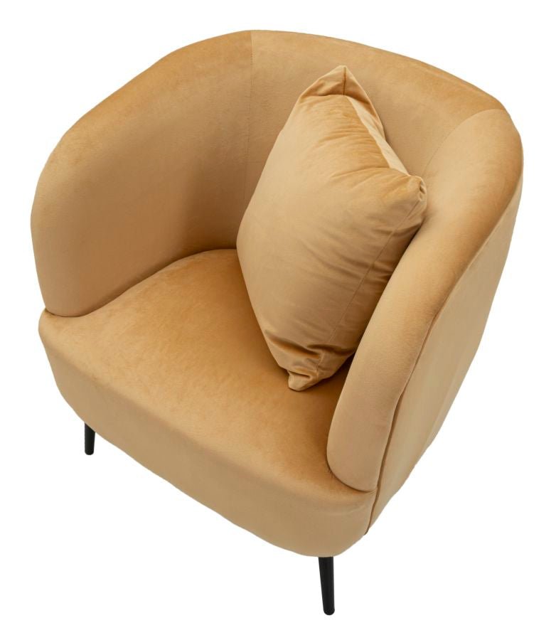 Poltrona Browy com Almofadas - Madeira e Couro Sintético Marrom com Pernas Pretas - 73 cm x 66 cm x 78 cm - A minha loja