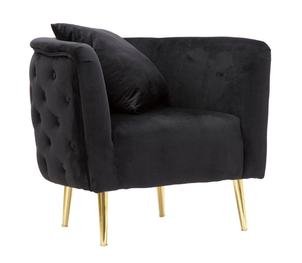 Poltrona "Bucarest" - 76 x 74 x 71 cm - Preto e Dourado | Em Veludo com Estrutura Metálica - A minha loja
