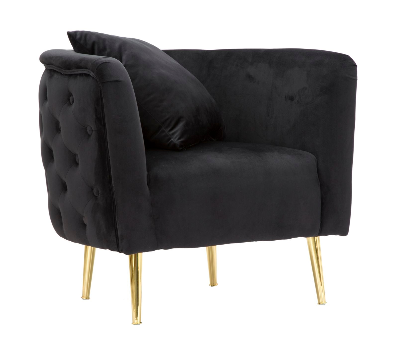Poltrona "Bucarest" - 76 x 74 x 71 cm - Preto e Dourado | Em Veludo com Estrutura Metálica - A minha loja