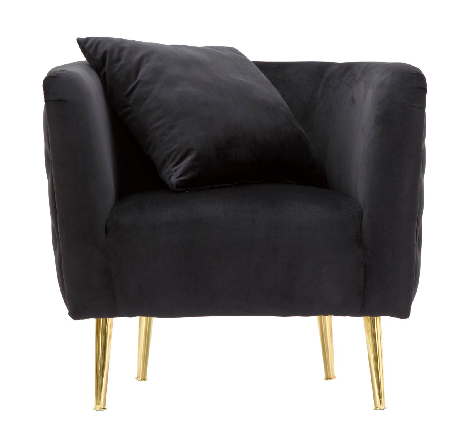 Poltrona "Bucarest" - 76 x 74 x 71 cm - Preto e Dourado | Em Veludo com Estrutura Metálica - A minha loja