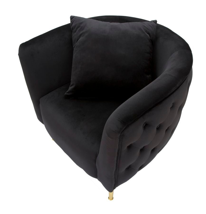 Poltrona "Bucarest" - 76 x 74 x 71 cm - Preto e Dourado | Em Veludo com Estrutura Metálica - A minha loja
