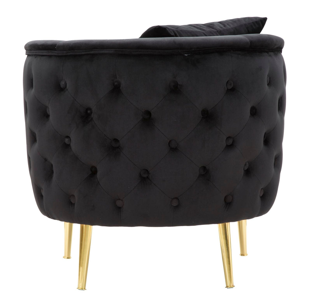 Poltrona "Bucarest" - 76 x 74 x 71 cm - Preto e Dourado | Em Veludo com Estrutura Metálica - A minha loja