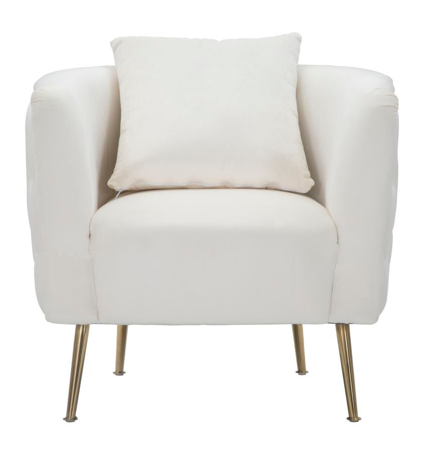 Poltrona "Bucarest" – Poltrona Estofada Creme com Pernas Douradas e Almofada (76 x 74 x 73 cm) - A minha loja