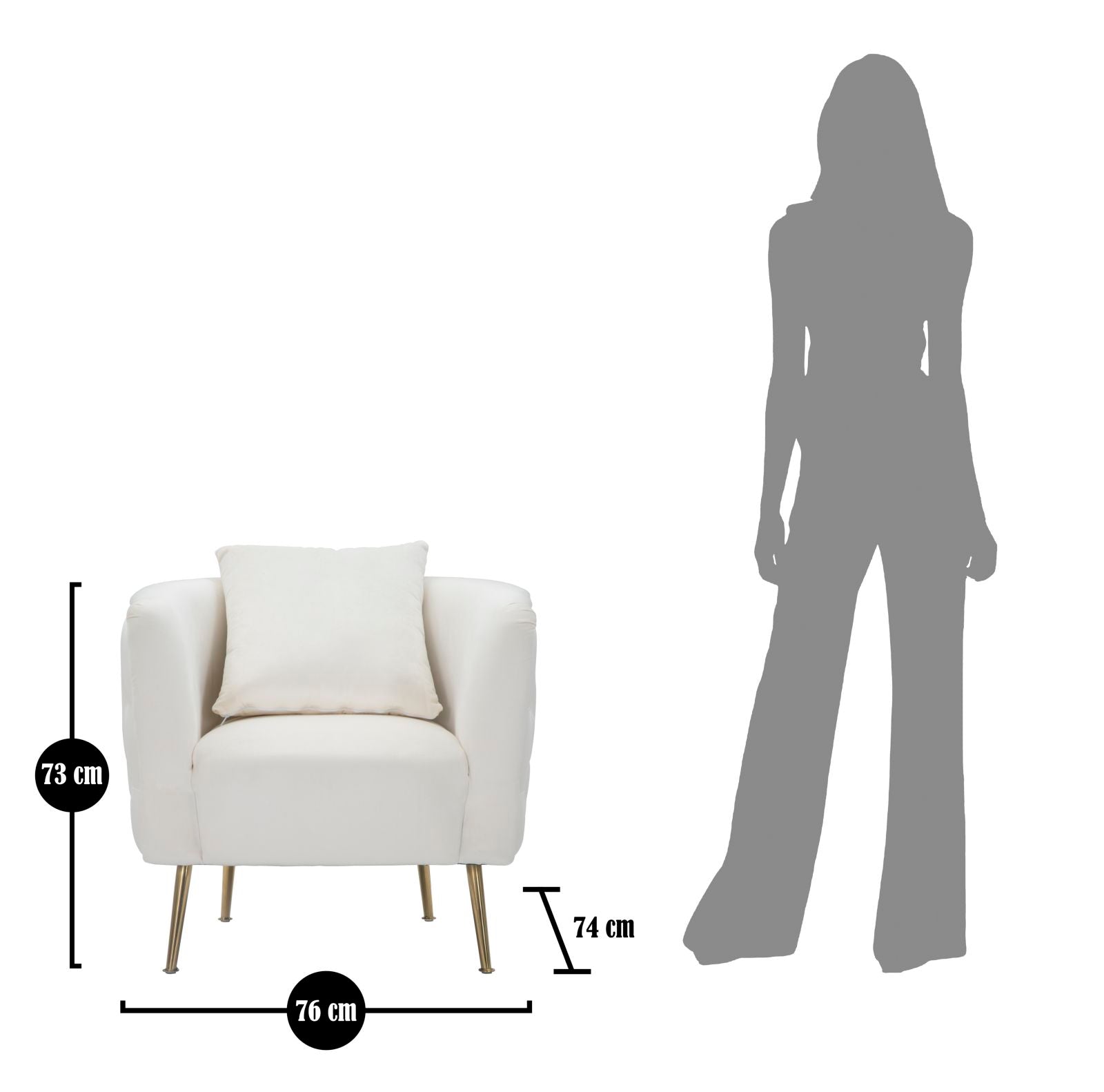 Poltrona "Bucarest" – Poltrona Estofada Creme com Pernas Douradas e Almofada (76 x 74 x 73 cm) - A minha loja