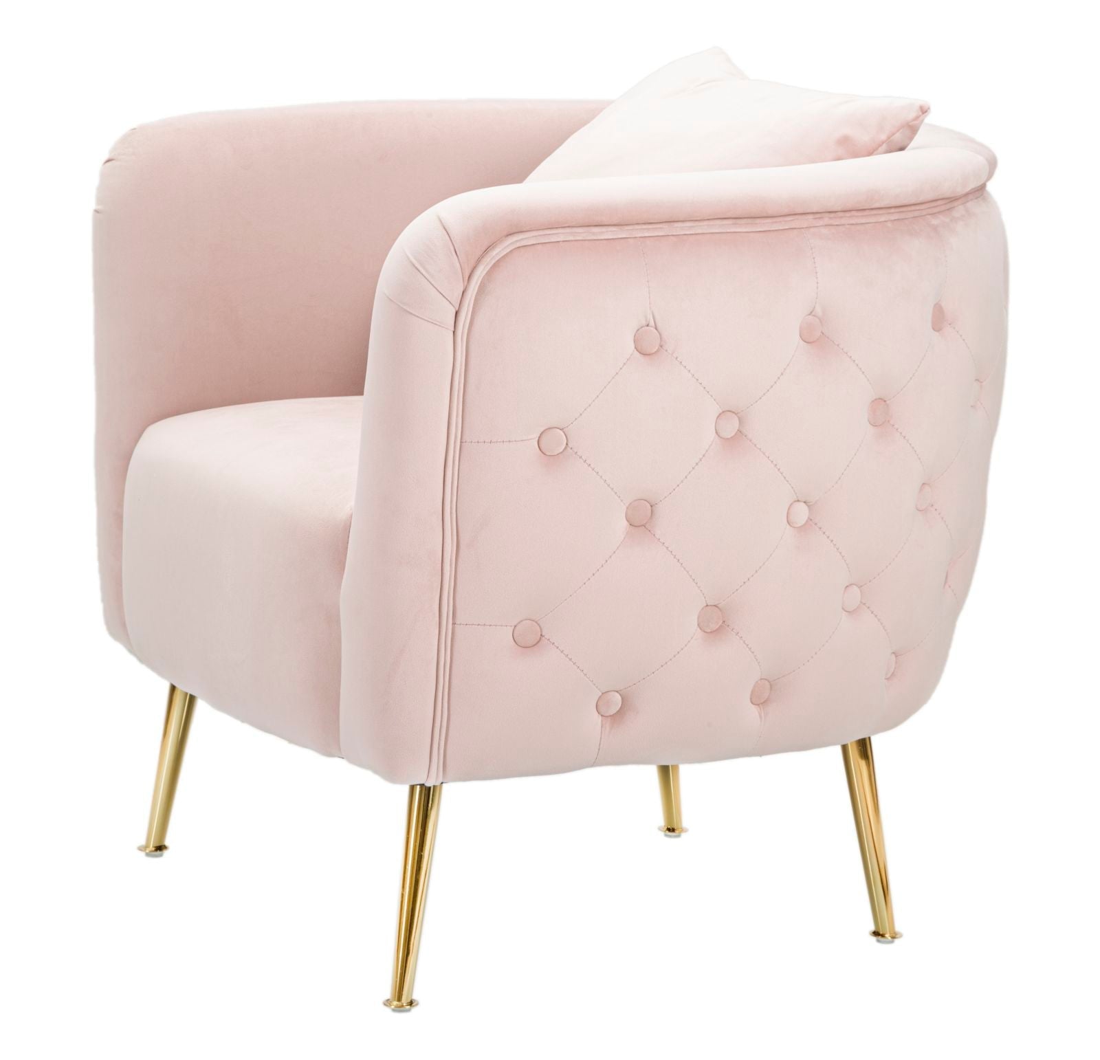 Poltrona "Bucarest" – Poltrona Estofada Rosa com Pernas Douradas e Almofada (76 x 74 x 73 cm) - A minha loja