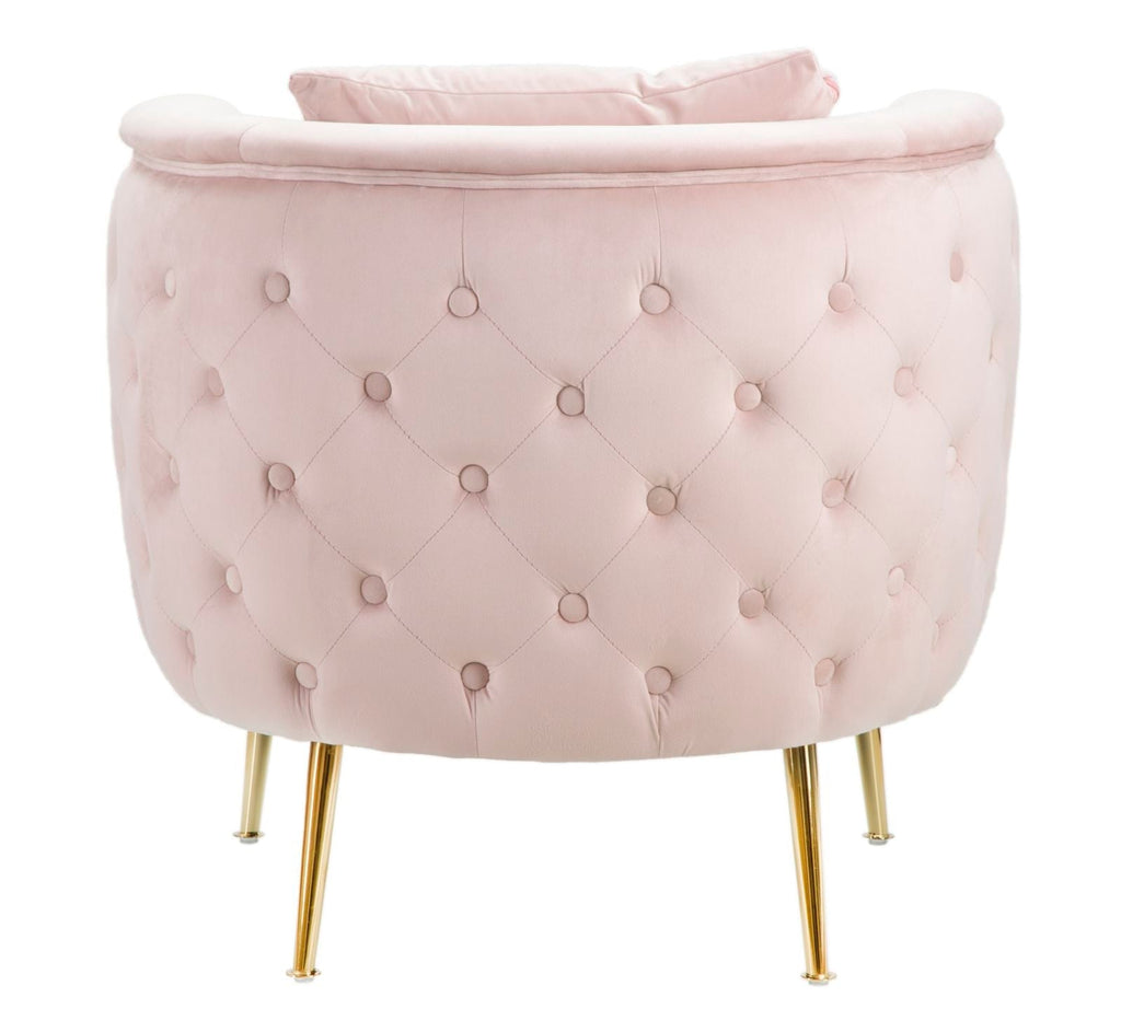 Poltrona "Bucarest" – Poltrona Estofada Rosa com Pernas Douradas e Almofada (76 x 74 x 73 cm) - A minha loja