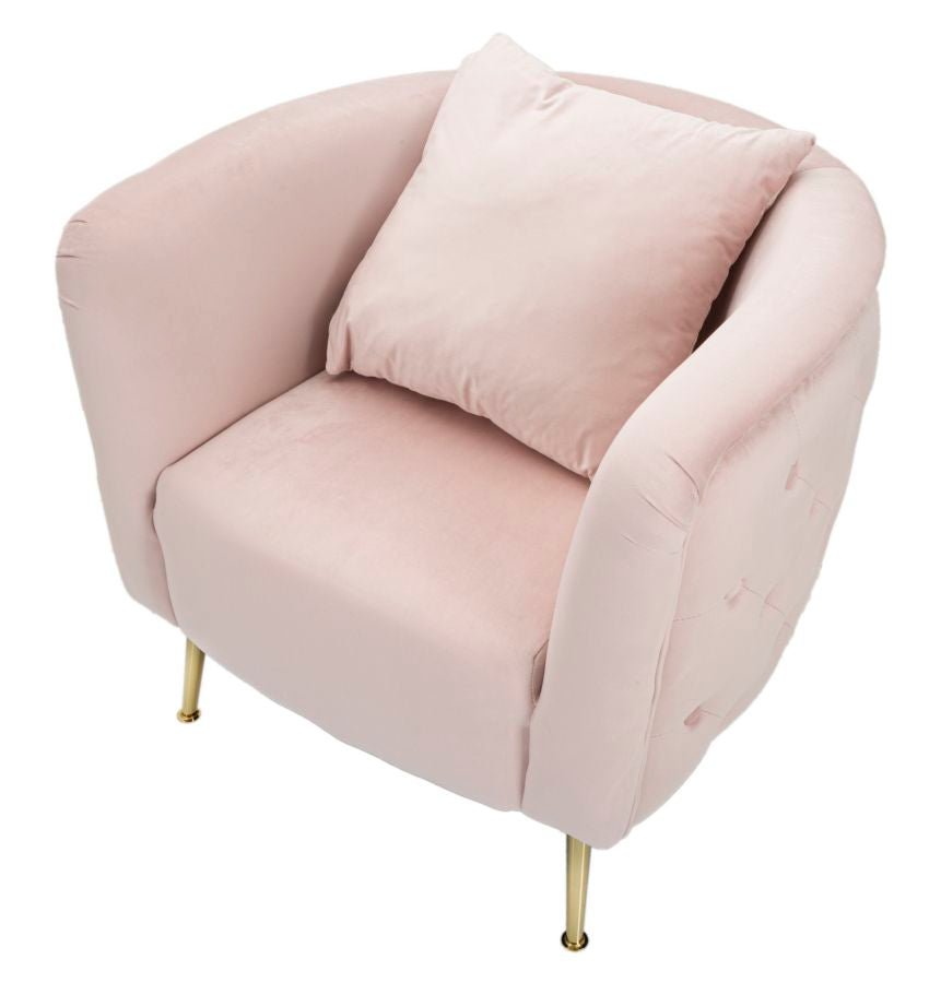 Poltrona "Bucarest" – Poltrona Estofada Rosa com Pernas Douradas e Almofada (76 x 74 x 73 cm) - A minha loja