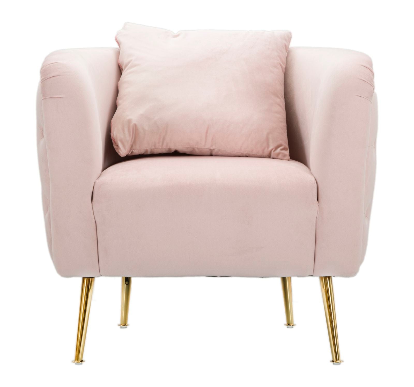Poltrona "Bucarest" – Poltrona Estofada Rosa com Pernas Douradas e Almofada (76 x 74 x 73 cm) - A minha loja