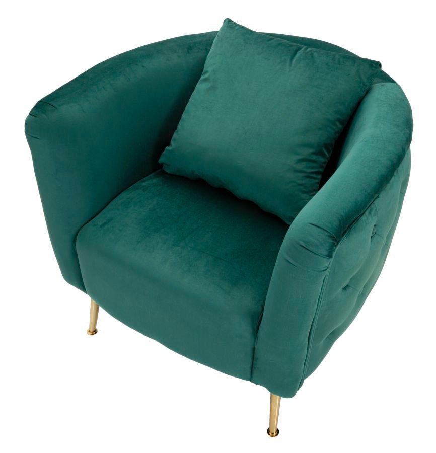 Poltrona "Bucarest" – Poltrona Estofada Verde com Pernas Douradas e Almofada (76 x 74 x 73 cm) - A minha loja