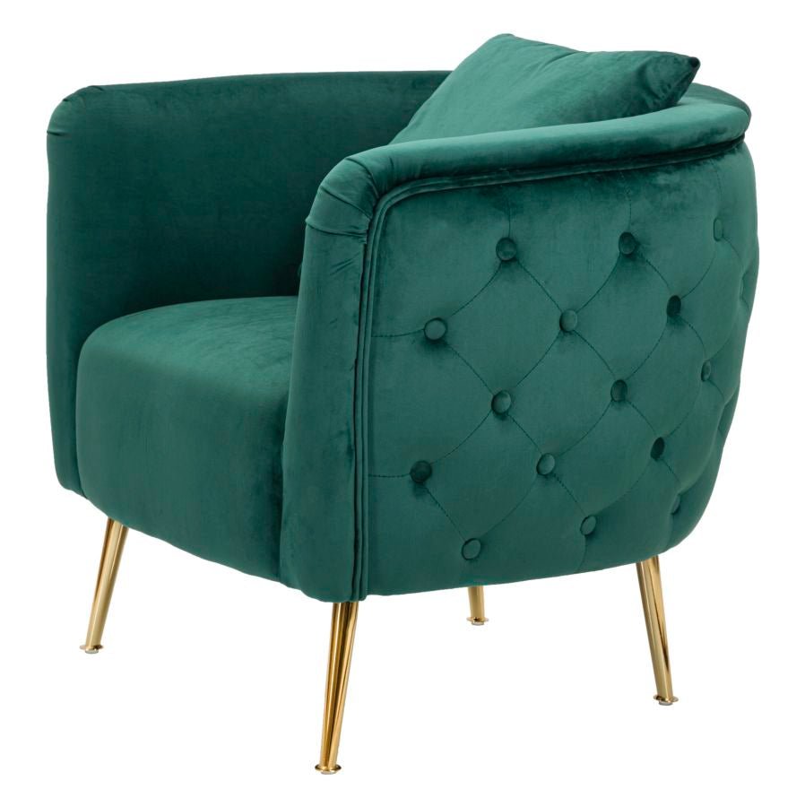 Poltrona "Bucarest" – Poltrona Estofada Verde com Pernas Douradas e Almofada (76 x 74 x 73 cm) - A minha loja