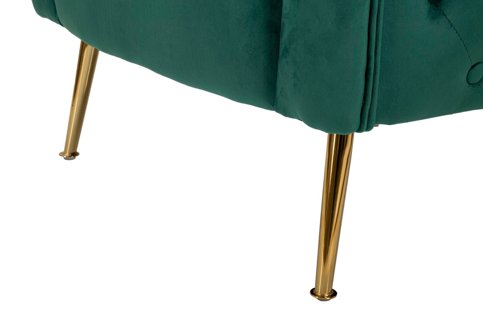 Poltrona "Bucarest" – Poltrona Estofada Verde com Pernas Douradas e Almofada (76 x 74 x 73 cm) - A minha loja