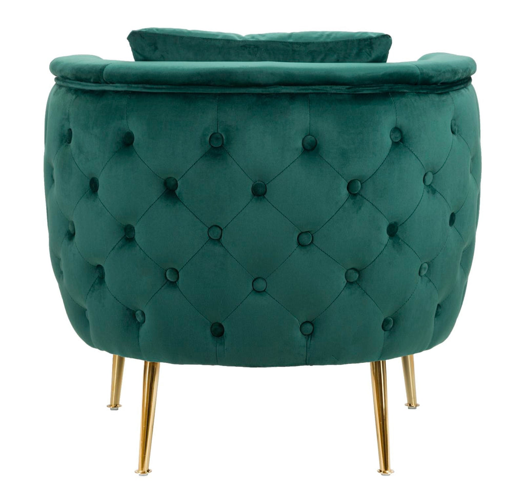 Poltrona "Bucarest" – Poltrona Estofada Verde com Pernas Douradas e Almofada (76 x 74 x 73 cm) - A minha loja