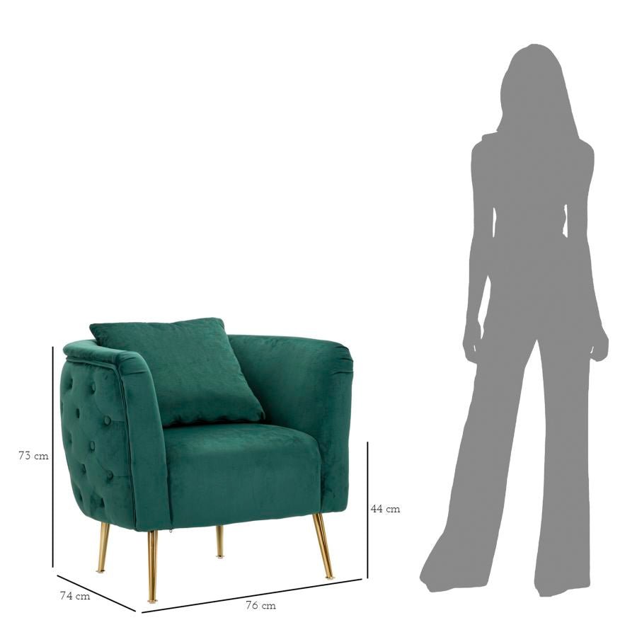 Poltrona "Bucarest" – Poltrona Estofada Verde com Pernas Douradas e Almofada (76 x 74 x 73 cm) - A minha loja