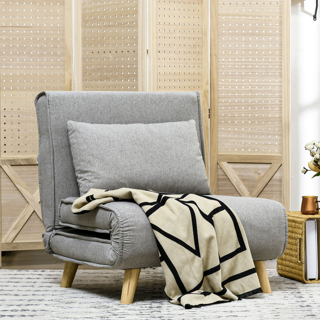 Poltrona Cama "Lund" – Sofá - Cama Individual Dobrável com Encosto Ajustável – 72x78x79 cm – Cinzento Claro - A minha loja