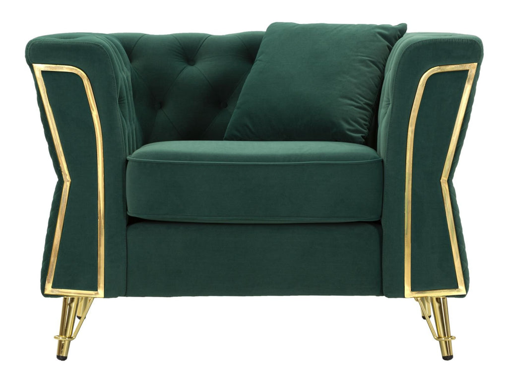 Poltrona Emy Green com Almofada - Madeira e Veludo Verde com Pernas Douradas - 104 cm x 83 cm x 76 cm - A minha loja