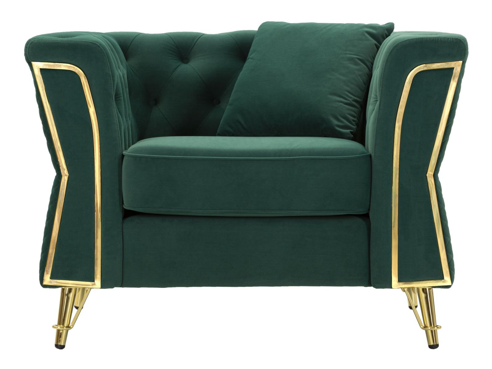 Poltrona Emy Green com Almofada - Madeira e Veludo Verde com Pernas Douradas - 104 cm x 83 cm x 76 cm - A minha loja