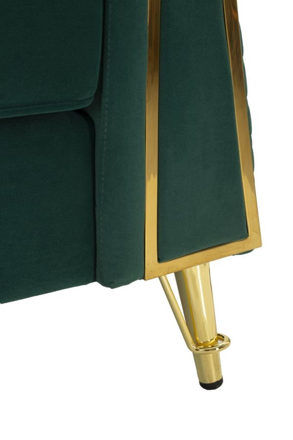 Poltrona Emy Green com Almofada - Madeira e Veludo Verde com Pernas Douradas - 104 cm x 83 cm x 76 cm - A minha loja