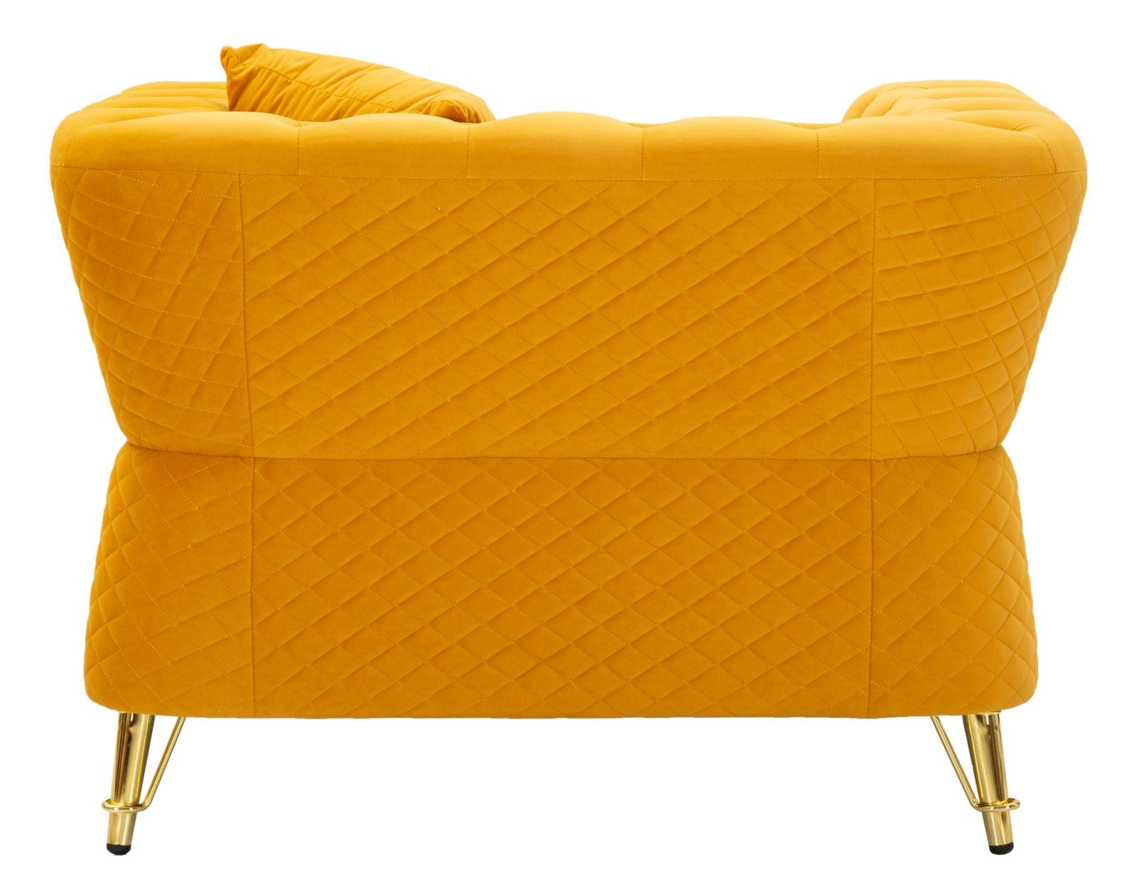 Poltrona Emy Mustard com Almofada - Madeira e Veludo Mostarda com Pernas Douradas - 104 cm x 83 cm x 76 cm - A minha loja