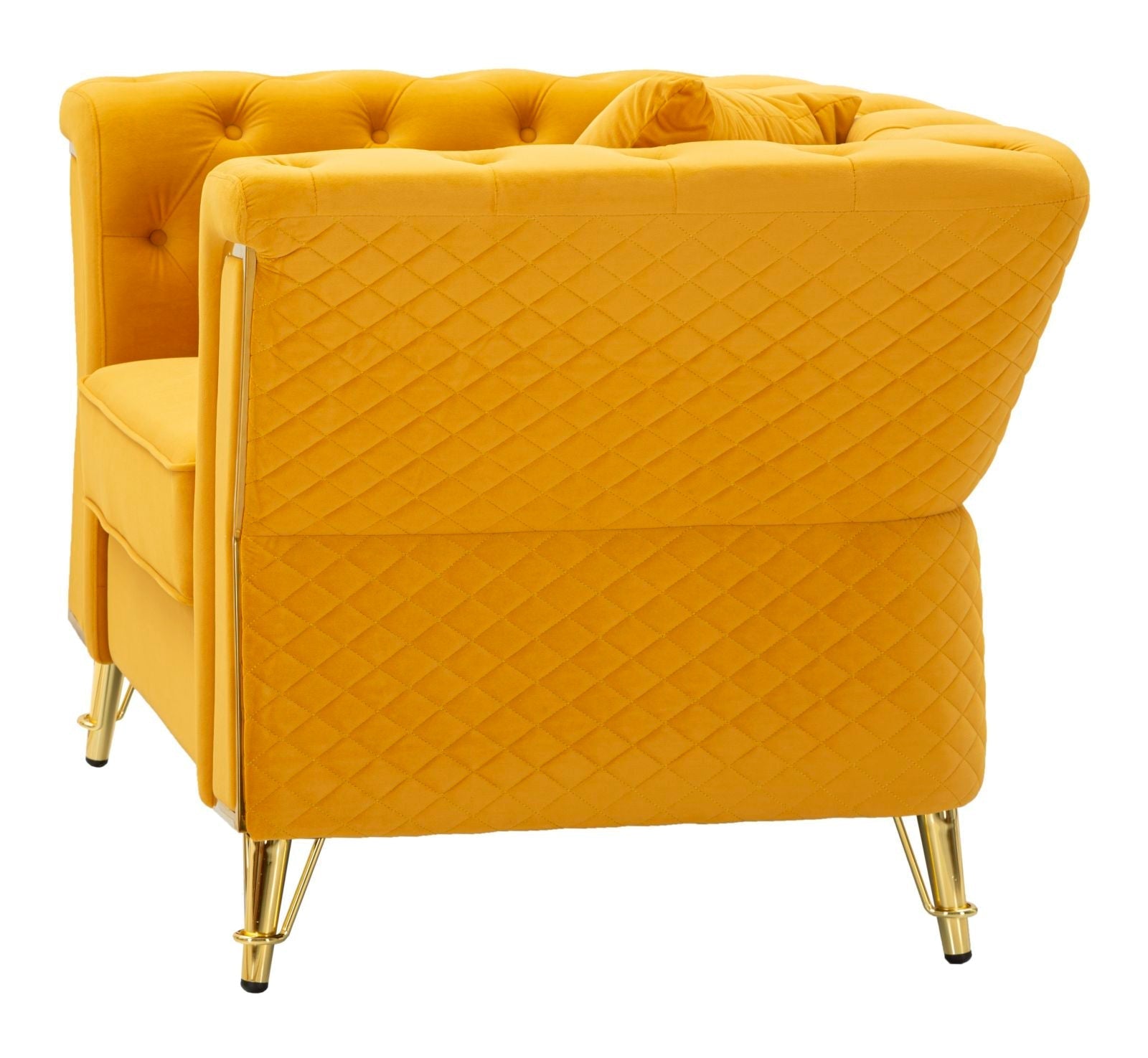 Poltrona Emy Mustard com Almofada - Madeira e Veludo Mostarda com Pernas Douradas - 104 cm x 83 cm x 76 cm - A minha loja