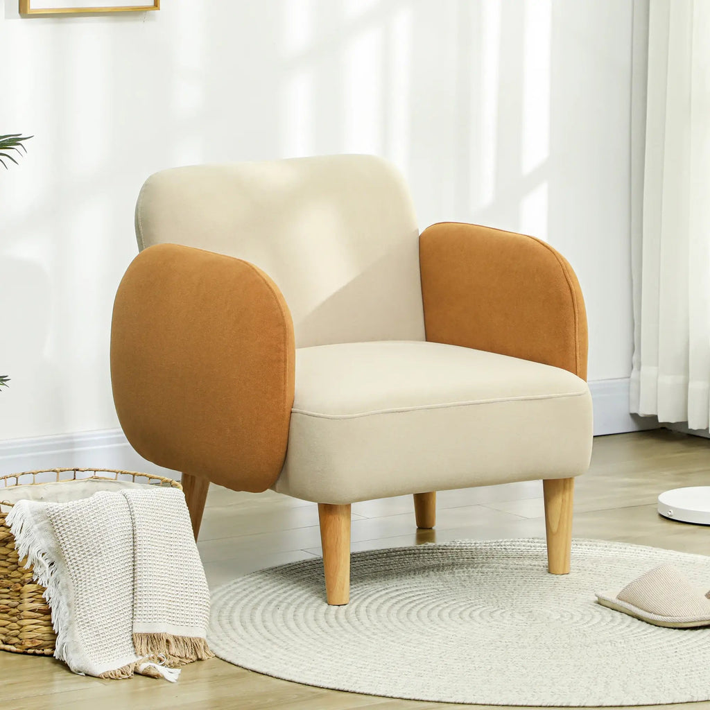 Poltrona Fluffy - Veludo Bege e Ocre - Madeira de Borracha - 72x87x82 cm - Design Moderno - A minha loja