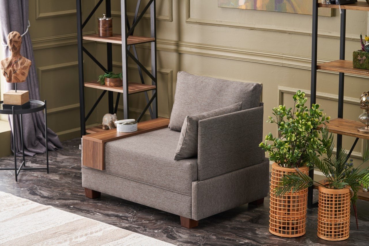 Poltrona "Geneva" com Mesa de Apoio Incorporada - Castanho - Design Moderno - A minha loja