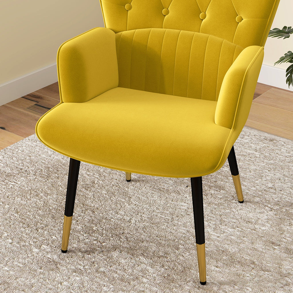 Poltrona Land Individual - Estofada em Veludo com Encosto Alto e Pés de Aço – 68x72x103 cm – Amarelo - A minha loja