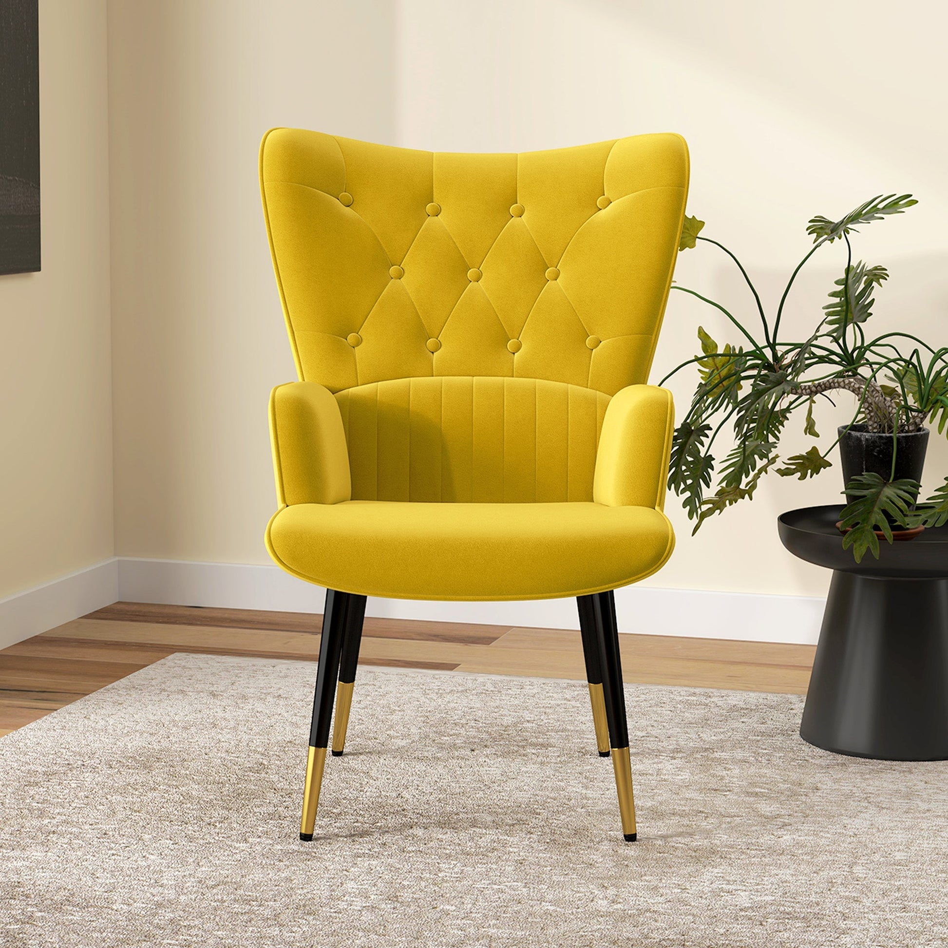 Poltrona Land Individual - Estofada em Veludo com Encosto Alto e Pés de Aço – 68x72x103 cm – Amarelo - A minha loja