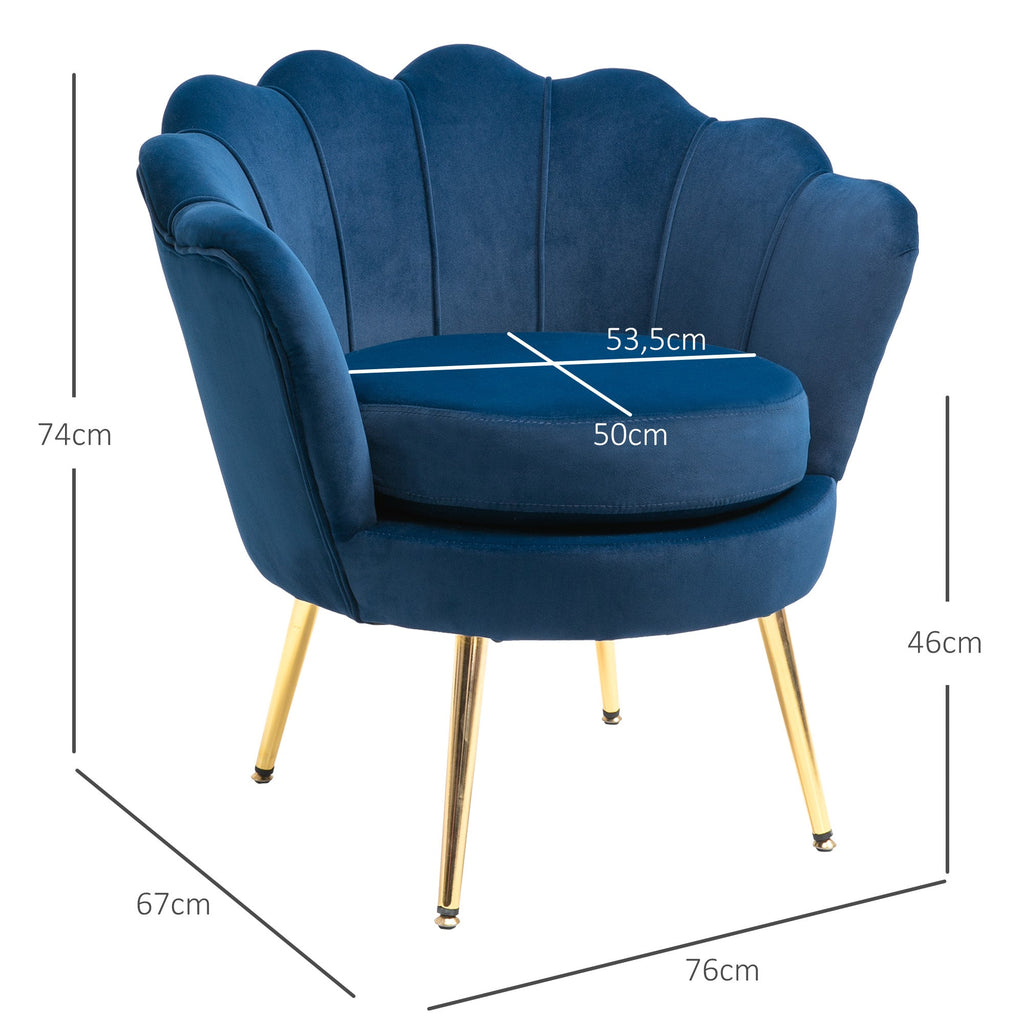 Poltrona "Lisboa" – 76x67x74 cm – Azul e Dourado – Veludo – Design Vintage - A minha loja