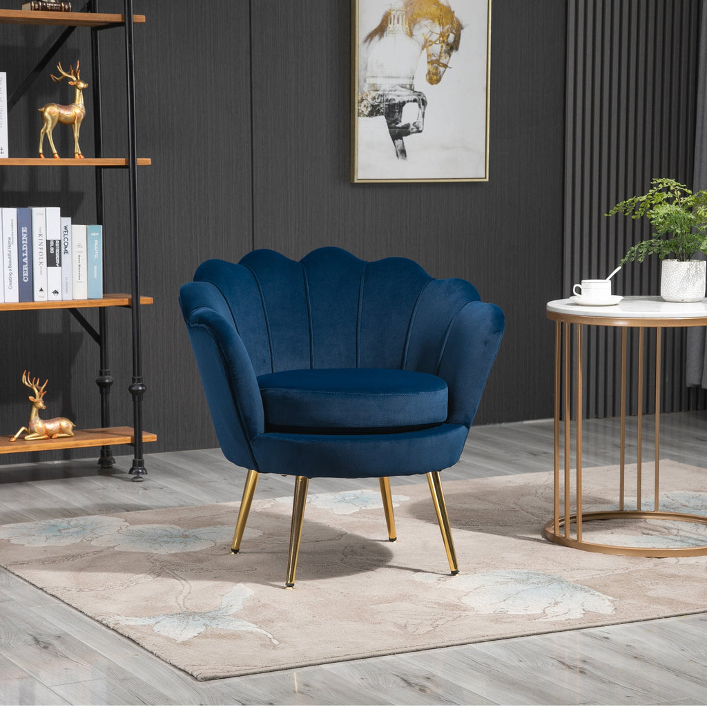 Poltrona "Lisboa" – 76x67x74 cm – Azul e Dourado – Veludo – Design Vintage - A minha loja