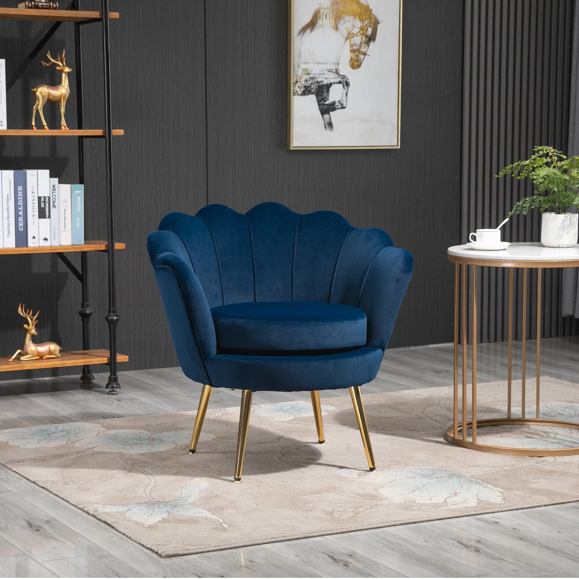 Poltrona "Lisboa" – 76x67x74 cm – Azul e Dourado – Veludo – Design Vintage - A minha loja