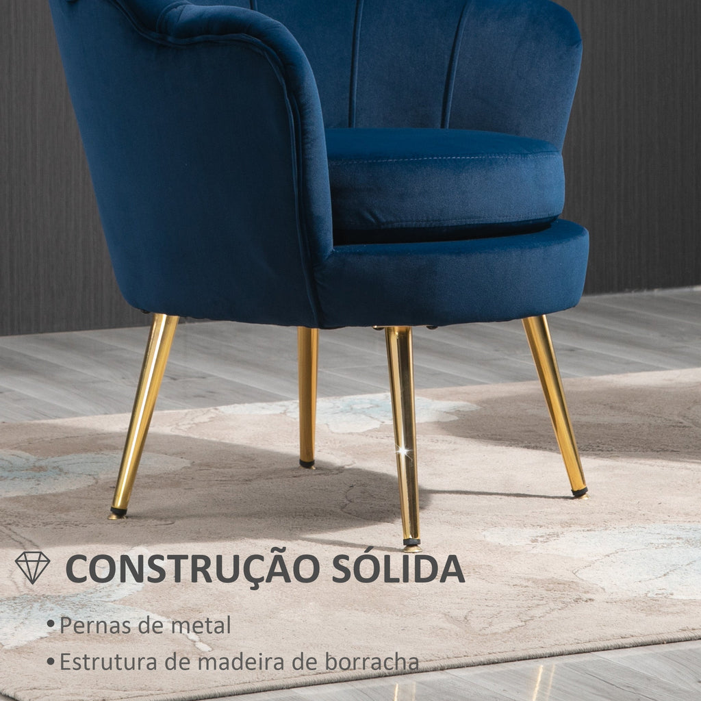 Poltrona "Lisboa" – 76x67x74 cm – Azul e Dourado – Veludo – Design Vintage - A minha loja