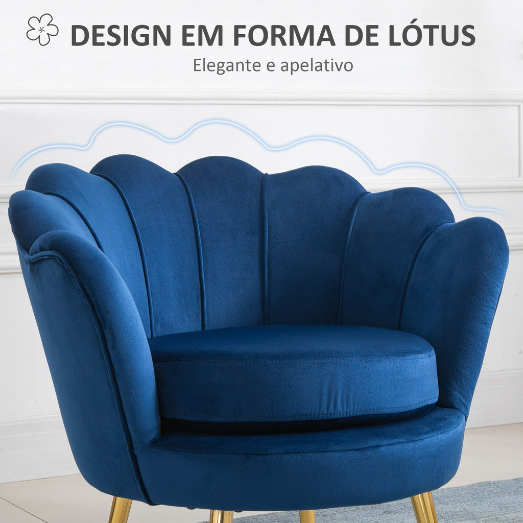 Poltrona "Lisboa" – 76x67x74 cm – Azul e Dourado – Veludo – Design Vintage - A minha loja
