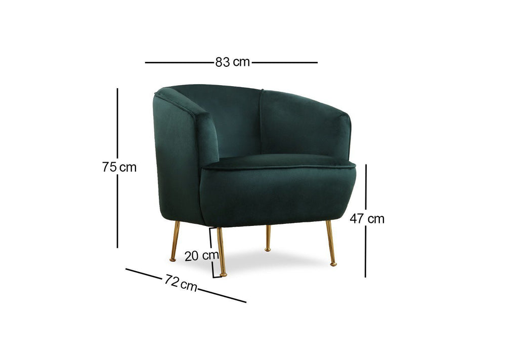 Poltrona "Piccoli" – 83x72x75 cm – Cor Verde e Dourado - Design Moderno e Glamouroso - A minha loja