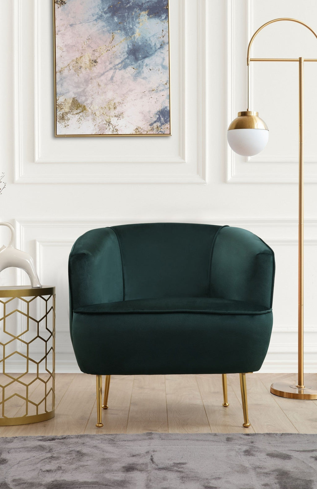 Poltrona "Piccoli" – 83x72x75 cm – Cor Verde e Dourado - Design Moderno e Glamouroso - A minha loja