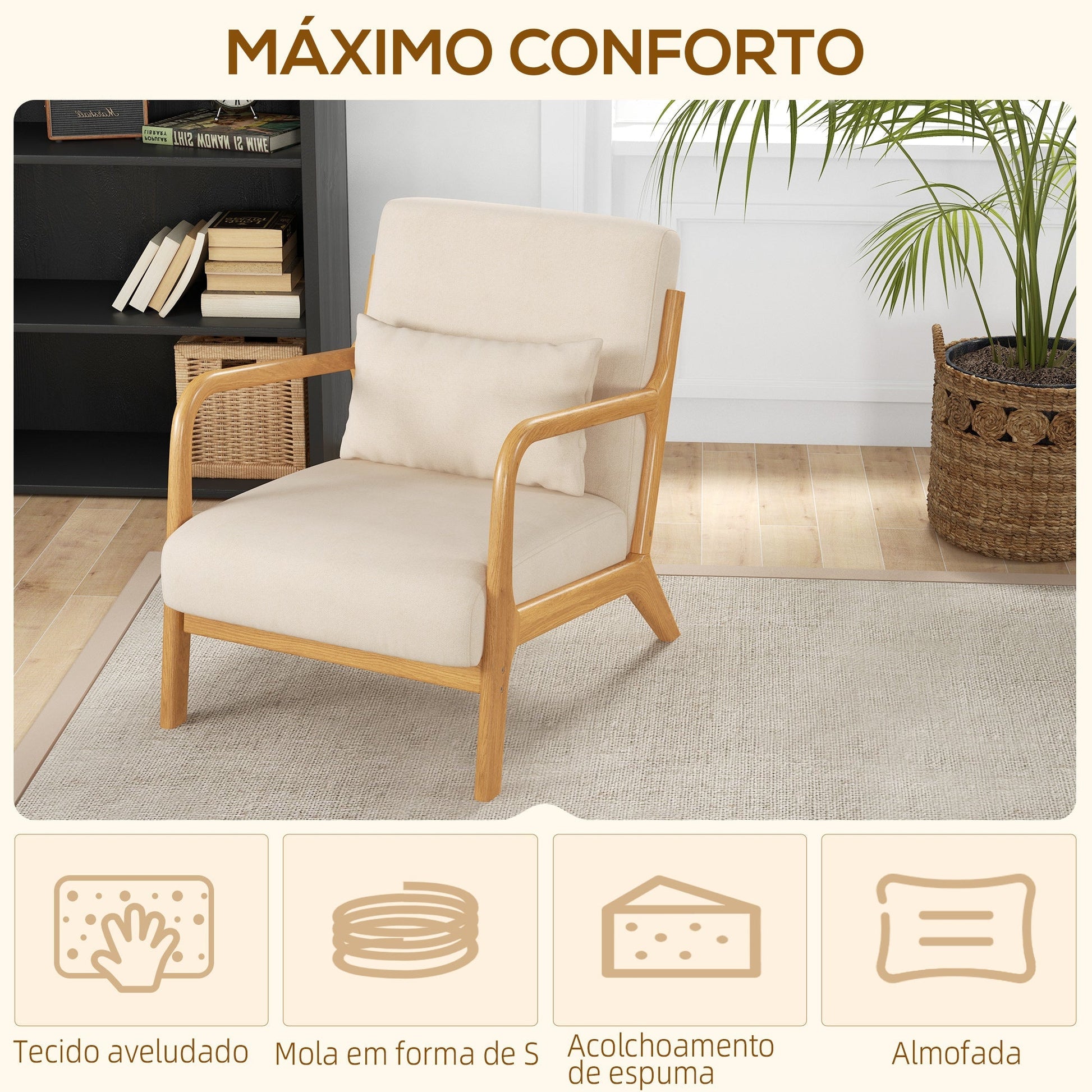Poltrona "Porto" – 61x78x76 cm – Bege – Veludo – Design Nórdico - A minha loja
