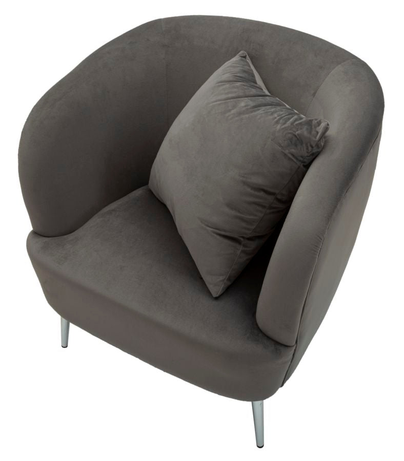 Poltrona Silvery com Almofada - Madeira e Veludo Cinza com Pernas Pratas - 73 cm x 66 cm x 78 cm - A minha loja