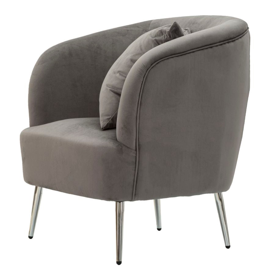 Poltrona Silvery com Almofada - Madeira e Veludo Cinza com Pernas Pratas - 73 cm x 66 cm x 78 cm - A minha loja