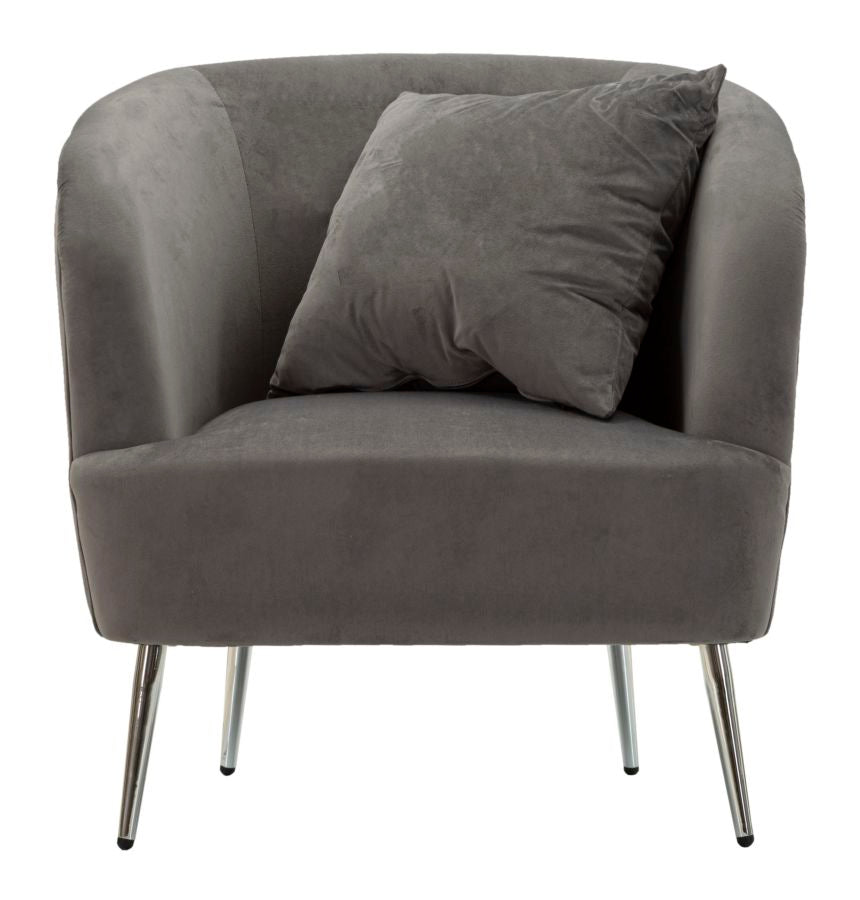Poltrona Silvery com Almofada - Madeira e Veludo Cinza com Pernas Pratas - 73 cm x 66 cm x 78 cm - A minha loja