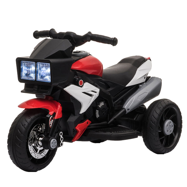 Motocicleta Elétrica Infantil com 3 Rodas para Crianças acima de 3 anos Triciclo com Pedal para Crianças Bateria 6V com Luzes Música Pneus Largos 86x42x52cm Vermelho