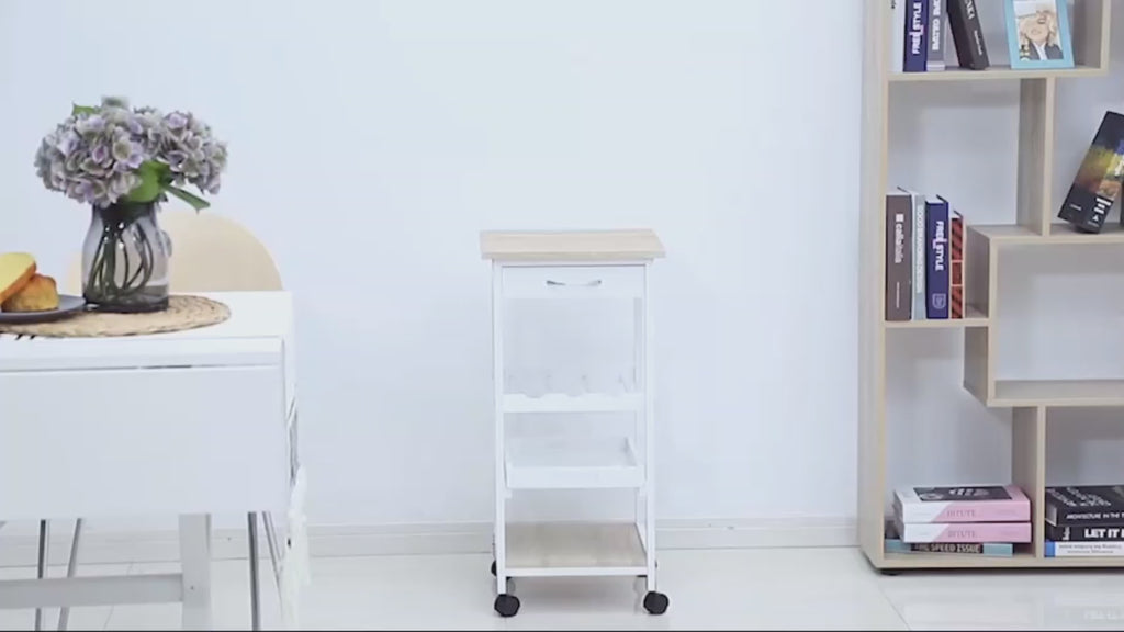Carrinho de cozinha Carrinho de serviço de 4 níveis com rodas giratórias Gaveta Prateleiras Garrafeira Armazenamento De Cozinha Sala de estar Sala de jantar 37x37x76 cm Branco