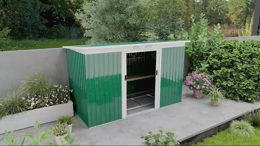 Abrigo de Jardim 280x130x172cm Abrigo de Exterior de Aço Galvanizado com Porta Corredeira e Ventilações para Armazenamento de Ferramentas Verde