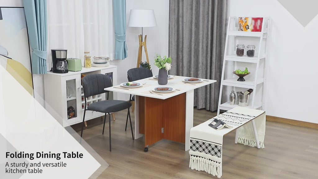 Mesa de Sala de Jantar Dobrável com Rodas Mesa Multifuncional para Sala de Jantar com 3 Formas 120x80x73cm Branco e Madeira