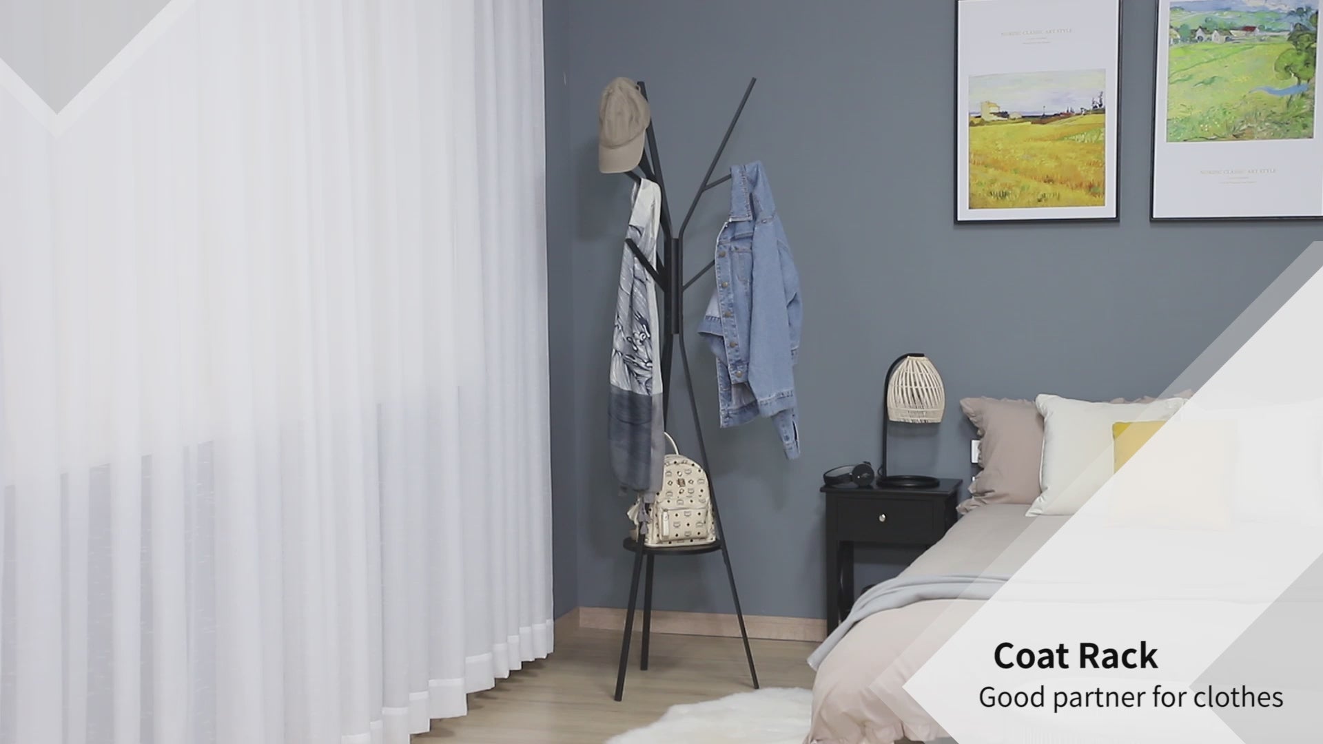 Cabide de Pé Metálico para Pendurar Roupa Bolsas com 9 Ganchos e Prateleira Cabide de Pé Moderno 45x45x180 cm Preto